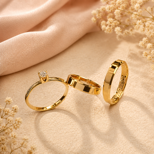 Combo Alianca Casamento Ouro 10K 4Mm 6 Gramas O Par M1 Solitario Liso