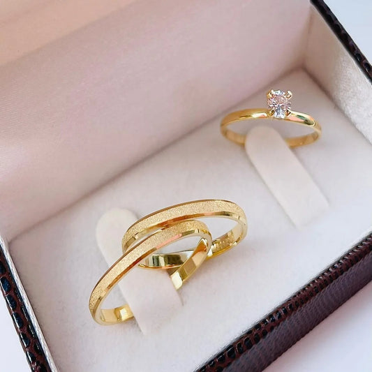 Alianças de Moeda antiga 2mm  Casamento + Anel Solitário