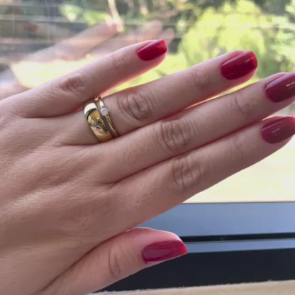 Combo Aliança Tradicional 6mm + Solitário Liso Revestidas a Ouro 18K