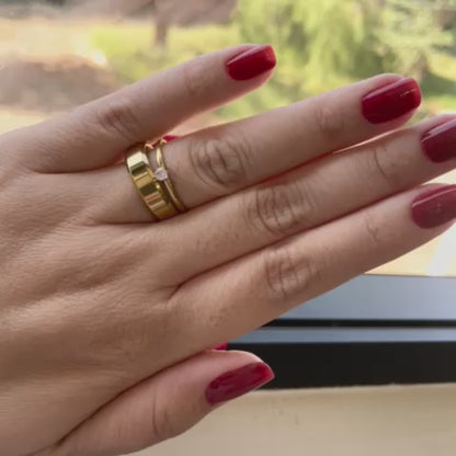 Combo Aliança Casamento Ouro 10k 6mm 10 Gramas Par M2 + Solitário Cravejado